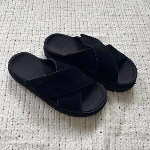 New UGG Womens Black Goldenstar Cross Slide - Size 11